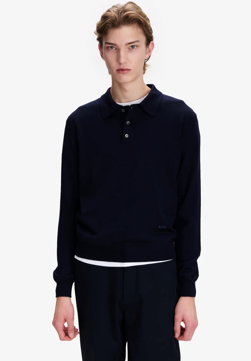 Black חולצת פולו סרוגה ארוכה לגברים Riou A.P.C