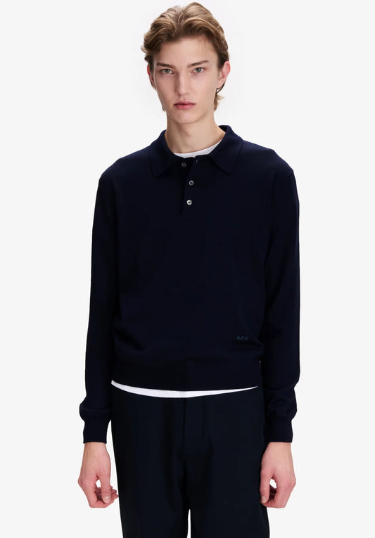 Black חולצת פולו סרוגה ארוכה לגברים Riou A.P.C