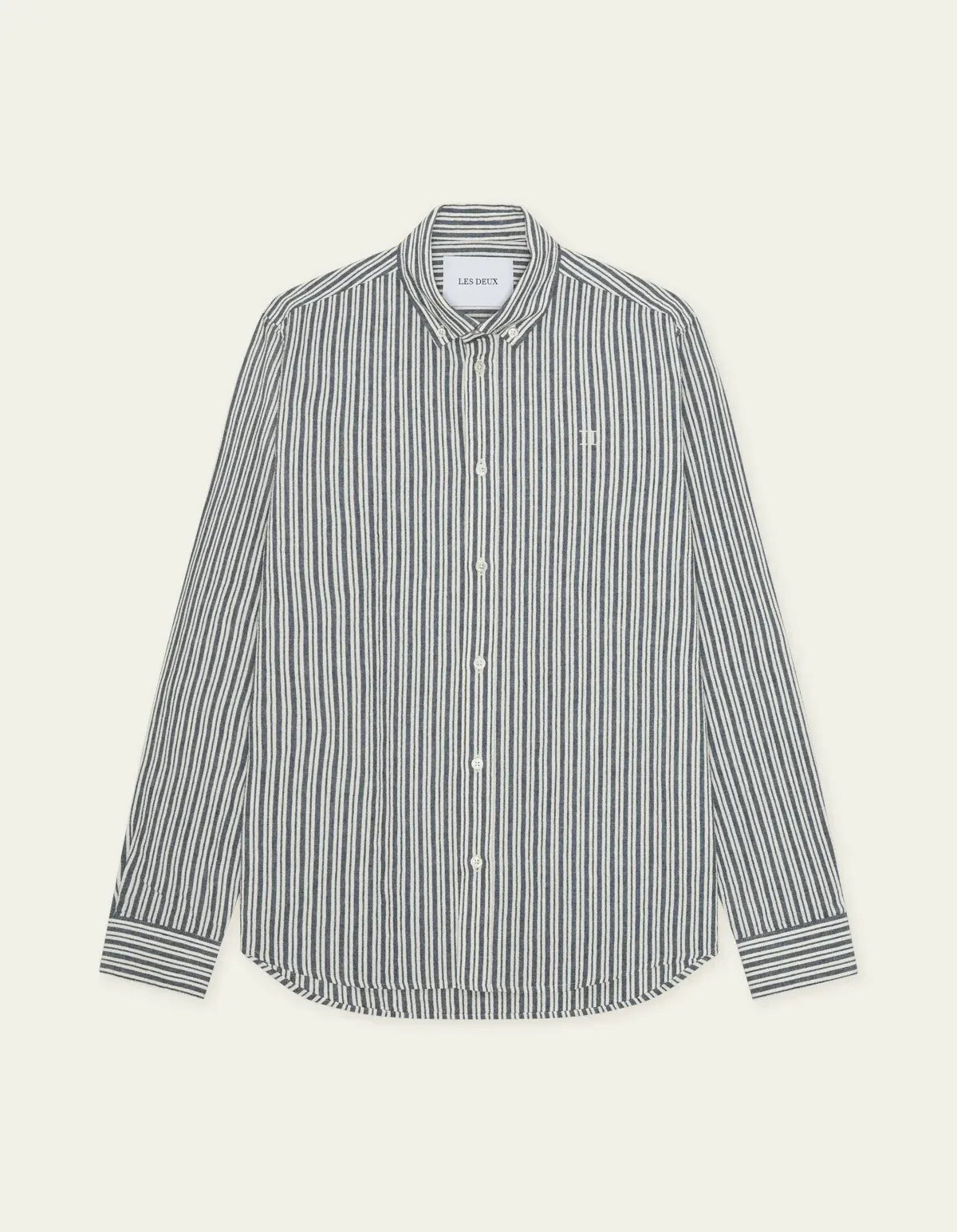 Dark Gray חולצה מכופתרת ארוכה לגברים Stripe Cotton-Linen Shirt LES DEUX