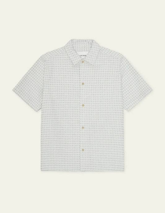 Light Gray חולצה מכופתרת קצרה לגברים Check Seersucker SS Shirt LES DEUX