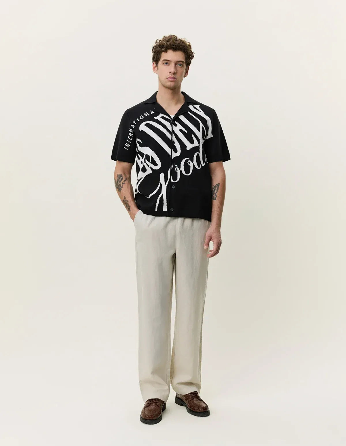 Lavender חולצה מכופתרת קצרה לגברים Goods Knitted SS Shirt LES DEUX