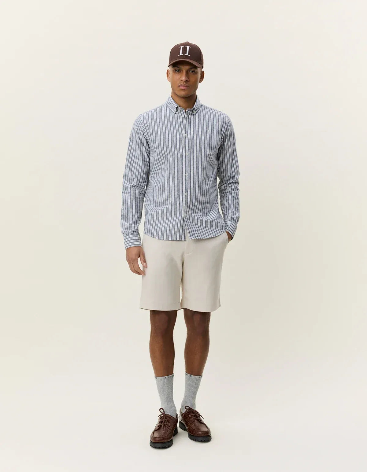 Lavender חולצה מכופתרת ארוכה לגברים Stripe Cotton-Linen Shirt LES DEUX