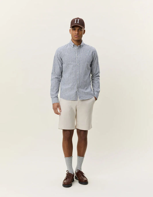 Lavender חולצה מכופתרת ארוכה לגברים Stripe Cotton-Linen Shirt LES DEUX