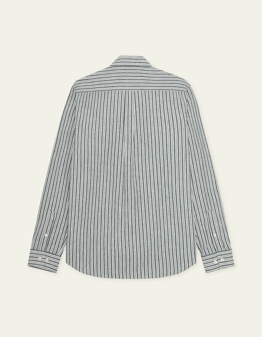 Dark Gray חולצה מכופתרת ארוכה לגברים Stripe Cotton-Linen Shirt LES DEUX