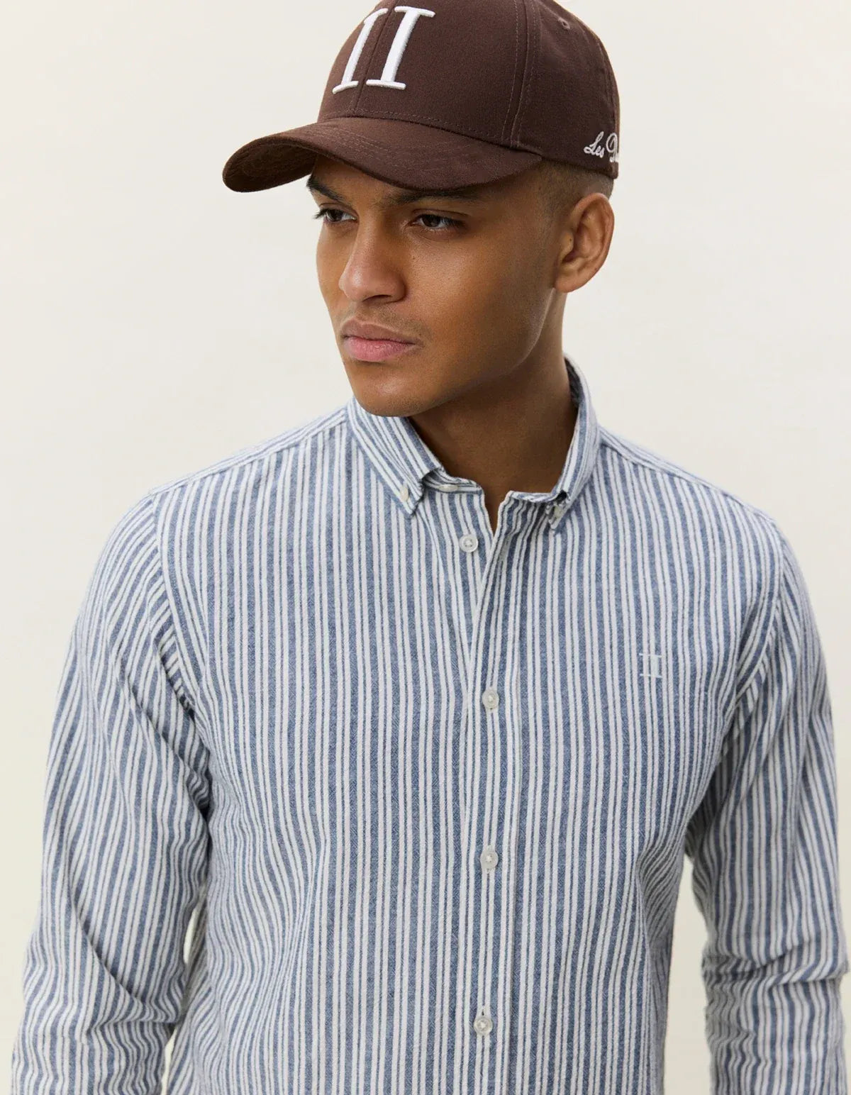 Lavender חולצה מכופתרת ארוכה לגברים Stripe Cotton-Linen Shirt LES DEUX