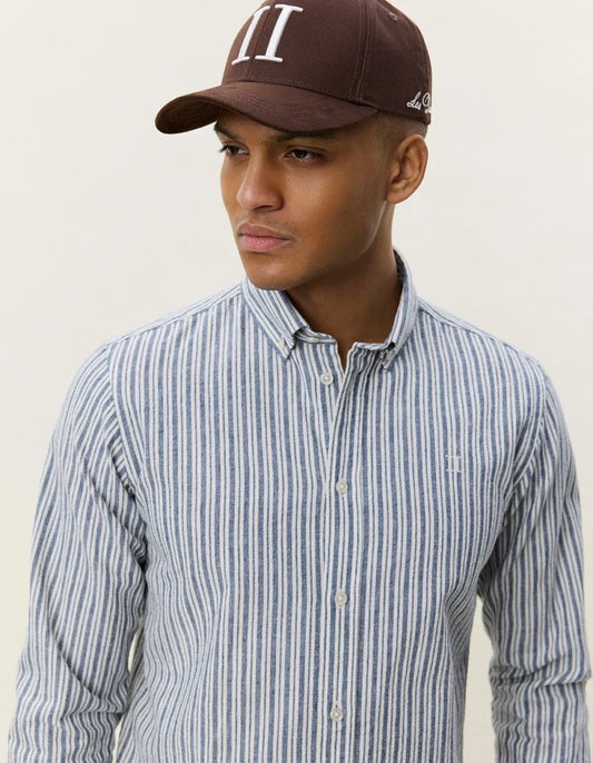 Lavender חולצה מכופתרת ארוכה לגברים Stripe Cotton-Linen Shirt LES DEUX