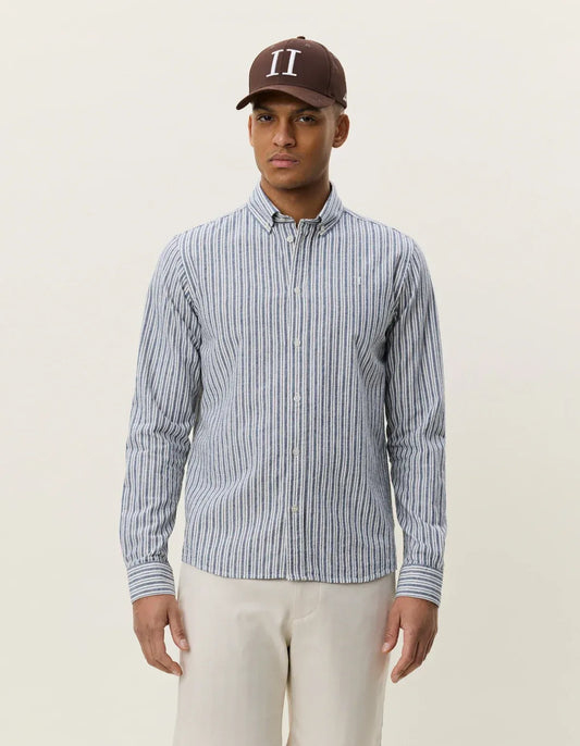 Lavender חולצה מכופתרת ארוכה לגברים Stripe Cotton-Linen Shirt LES DEUX