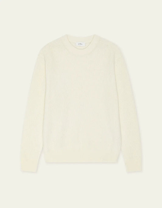 Antique White סוודר לגברים Wool Rib Roundneck Knit LES DEUX