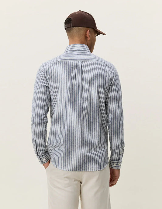 Lavender חולצה מכופתרת ארוכה לגברים Stripe Cotton-Linen Shirt LES DEUX