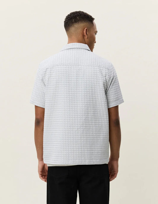 Light Gray חולצה מכופתרת קצרה לגברים Check Seersucker SS Shirt LES DEUX