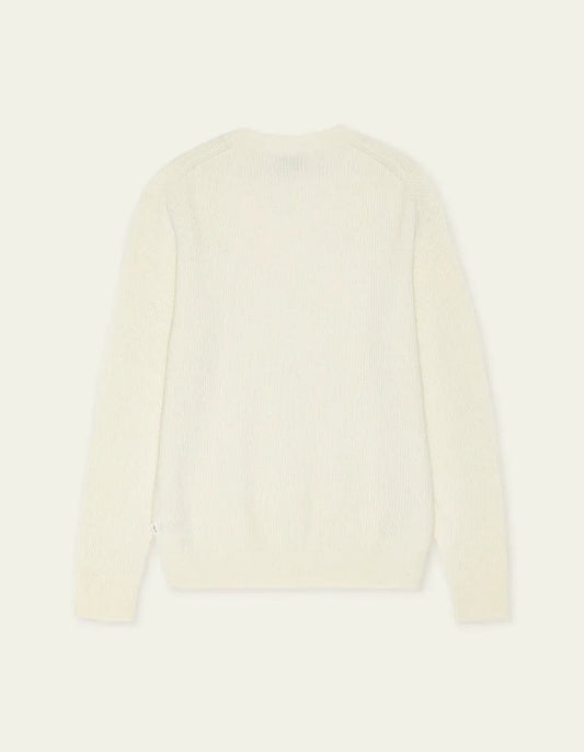 Antique White סוודר לגברים Wool Rib Roundneck Knit LES DEUX