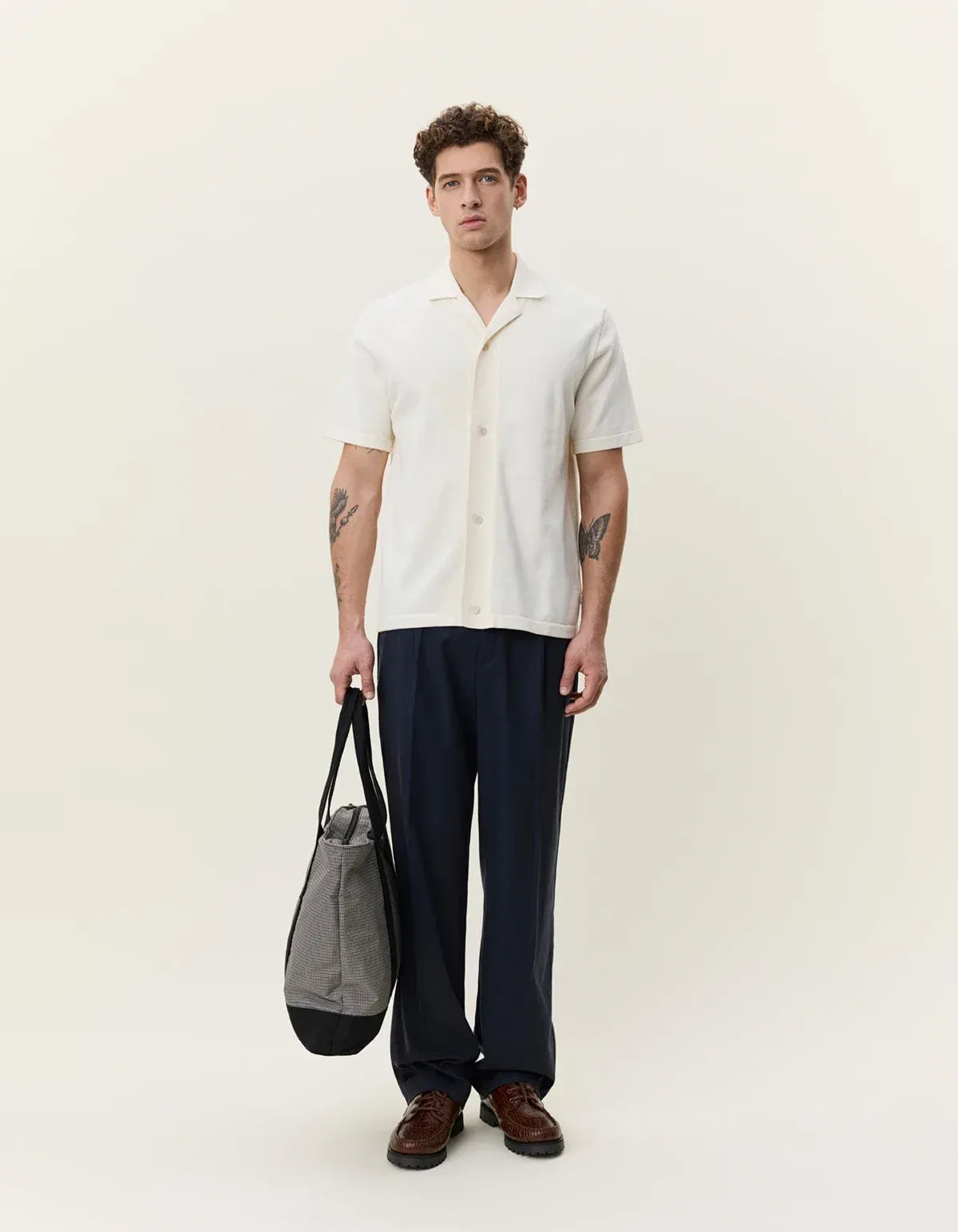 Lavender חולצה מכופתרת קצרה לגברים Bouquet Knitted SS Shirt LES DEUX