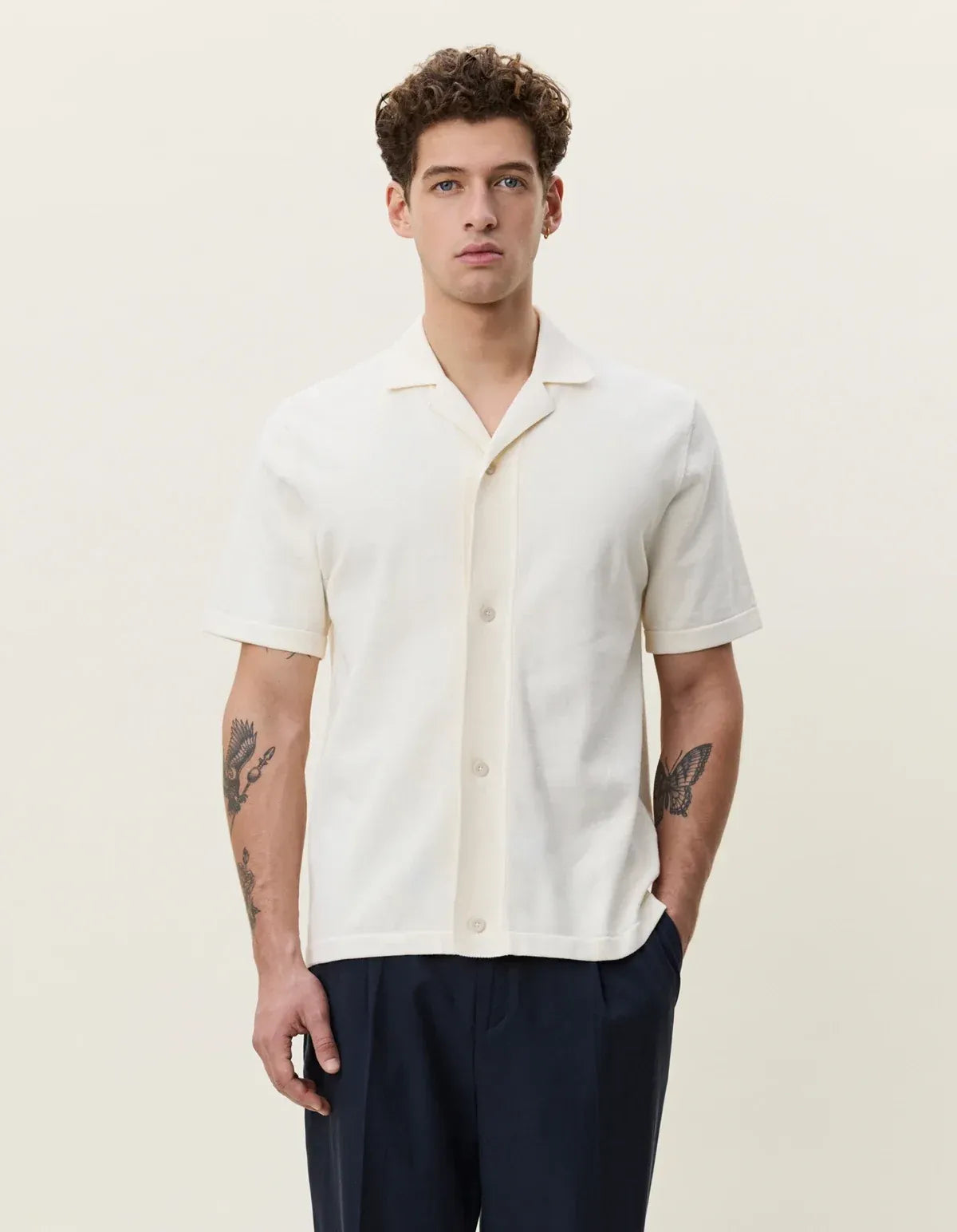 Lavender חולצה מכופתרת קצרה לגברים Bouquet Knitted SS Shirt LES DEUX