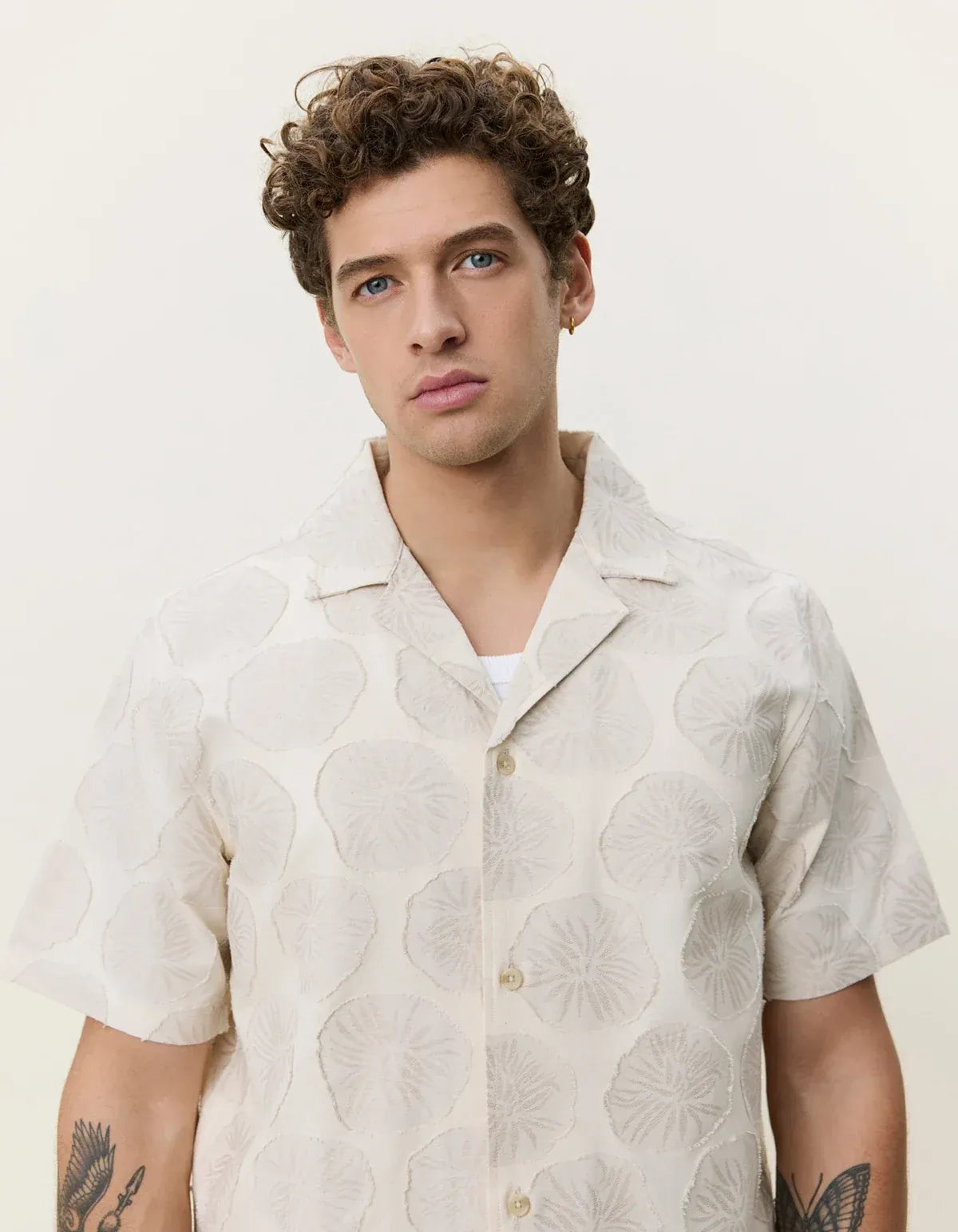 Lavender חולצה מכופתרת קצרה לגברים Dahlia Jacquard SS Shirt LES DEUX