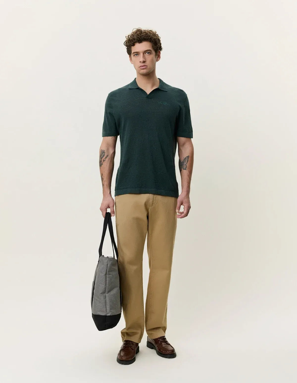 Light Gray חולצת פולו קצרה לגברים Signature Knit Polo LES DEUX