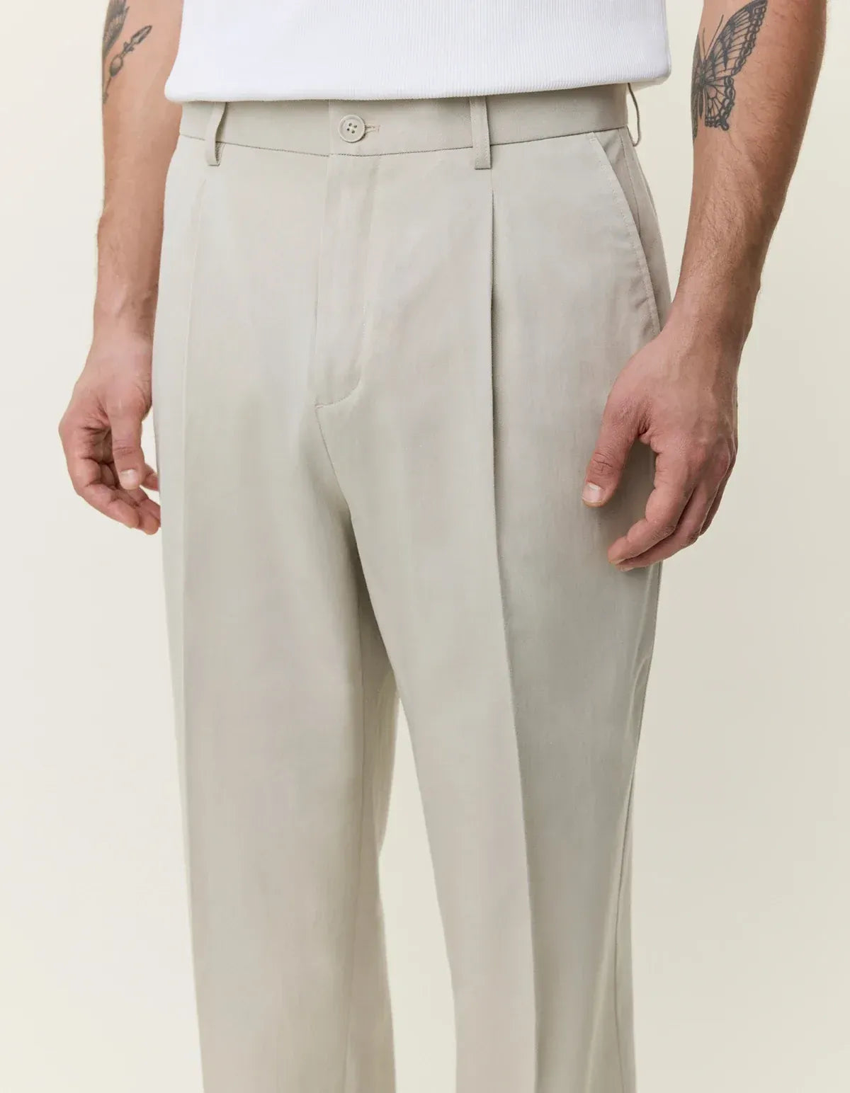 Light Gray מכנסיים ארוכים לגברים Pleated Twill Suit Pants LES DEUX
