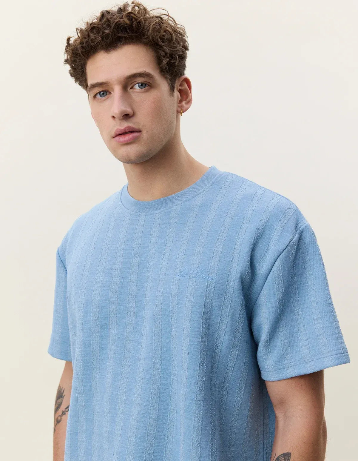 Lavender טי שירט קצרה לגברים Stripe Jacquard T-Shirt LES DEUX