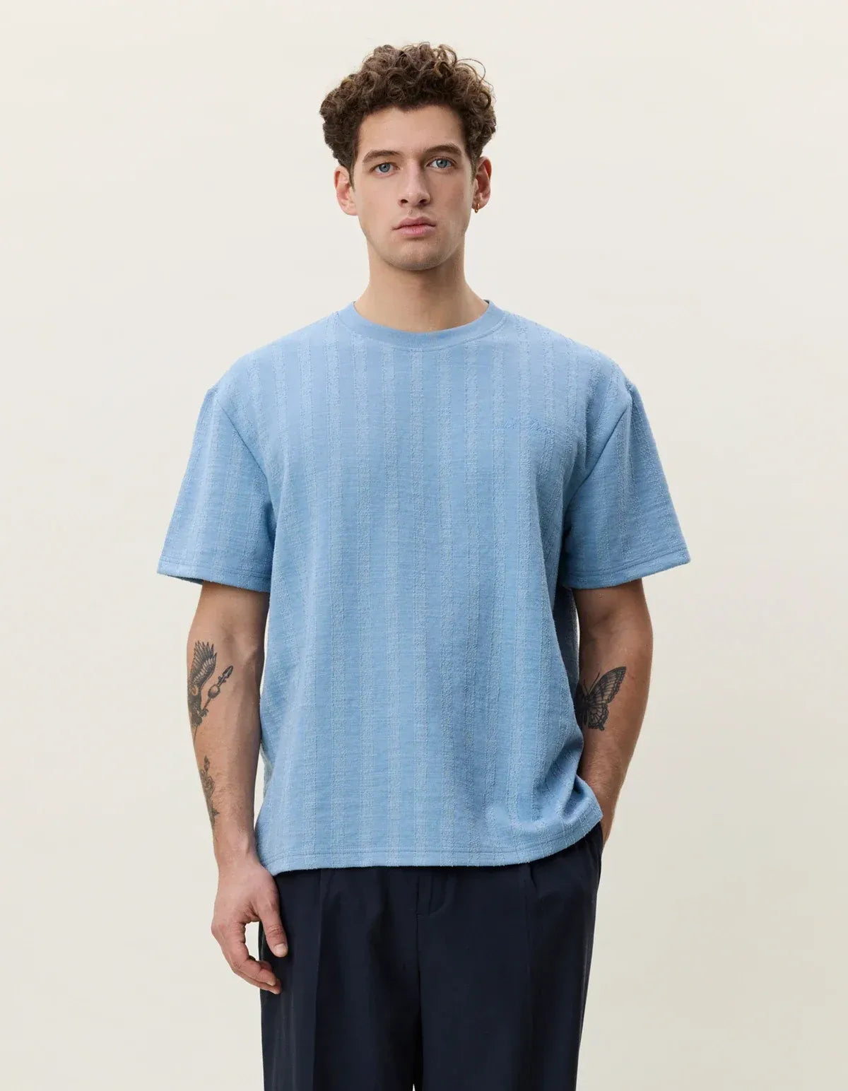 Lavender טי שירט קצרה לגברים Stripe Jacquard T-Shirt LES DEUX
