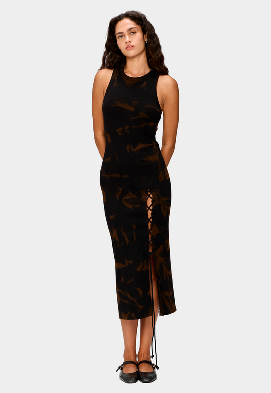 Black שמלת מידי לנשים Rib Lace-Up Midi LAZY EYE PPL