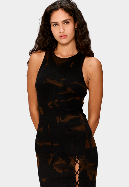 Black שמלת מידי לנשים Rib Lace-Up Midi LAZY EYE PPL