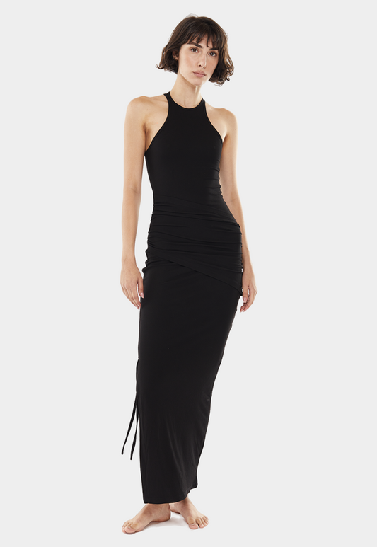 Black שמלת מקסי אלגנטית לנשים Ribbed draped MOTHER OF ALL