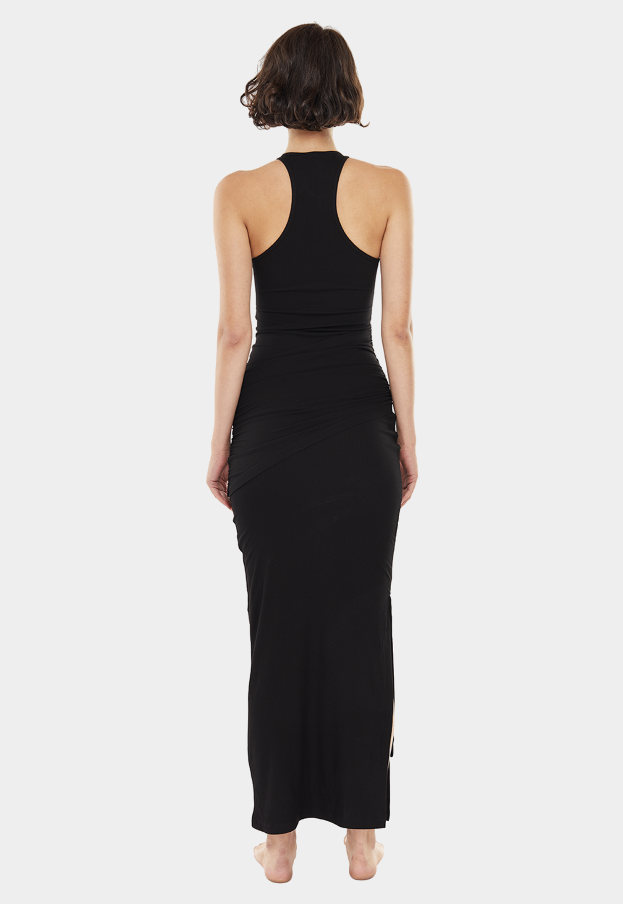 Black שמלת מקסי אלגנטית לנשים Ribbed draped MOTHER OF ALL