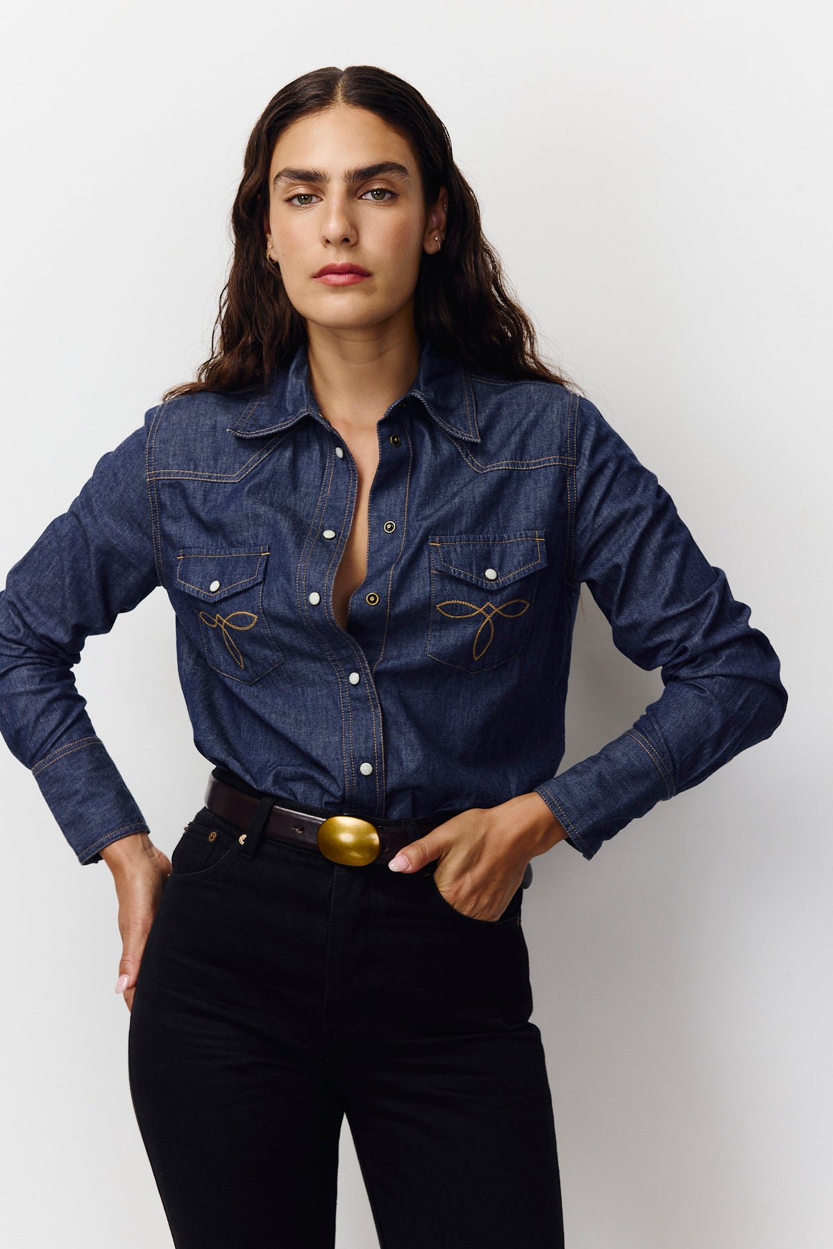 Lavender חולצת ג'ינס מכופתרת לנשים Denim Button Down PAPER