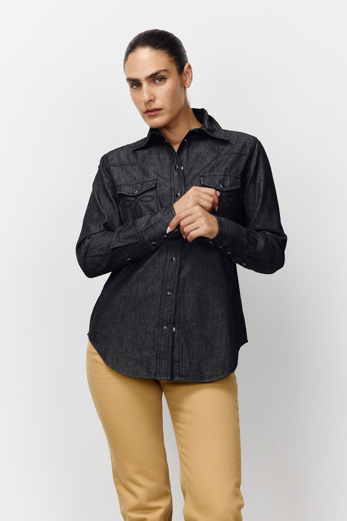 Lavender חולצת ג'ינס מכופתרת לנשים Denim Button Down PAPER