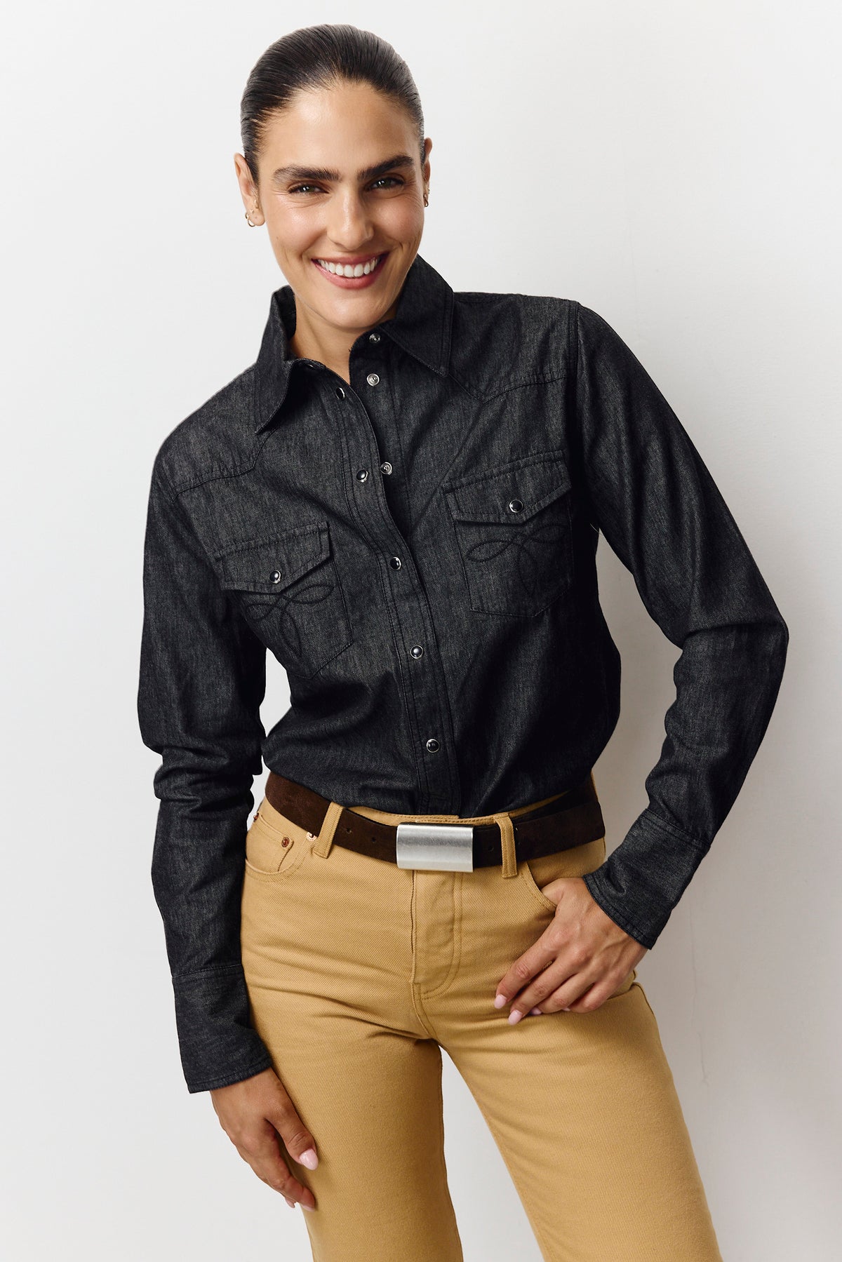 Lavender חולצת ג'ינס מכופתרת לנשים Denim Button Down PAPER