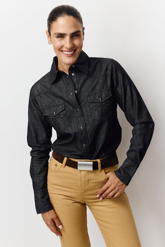 Lavender חולצת ג'ינס מכופתרת לנשים Denim Button Down PAPER