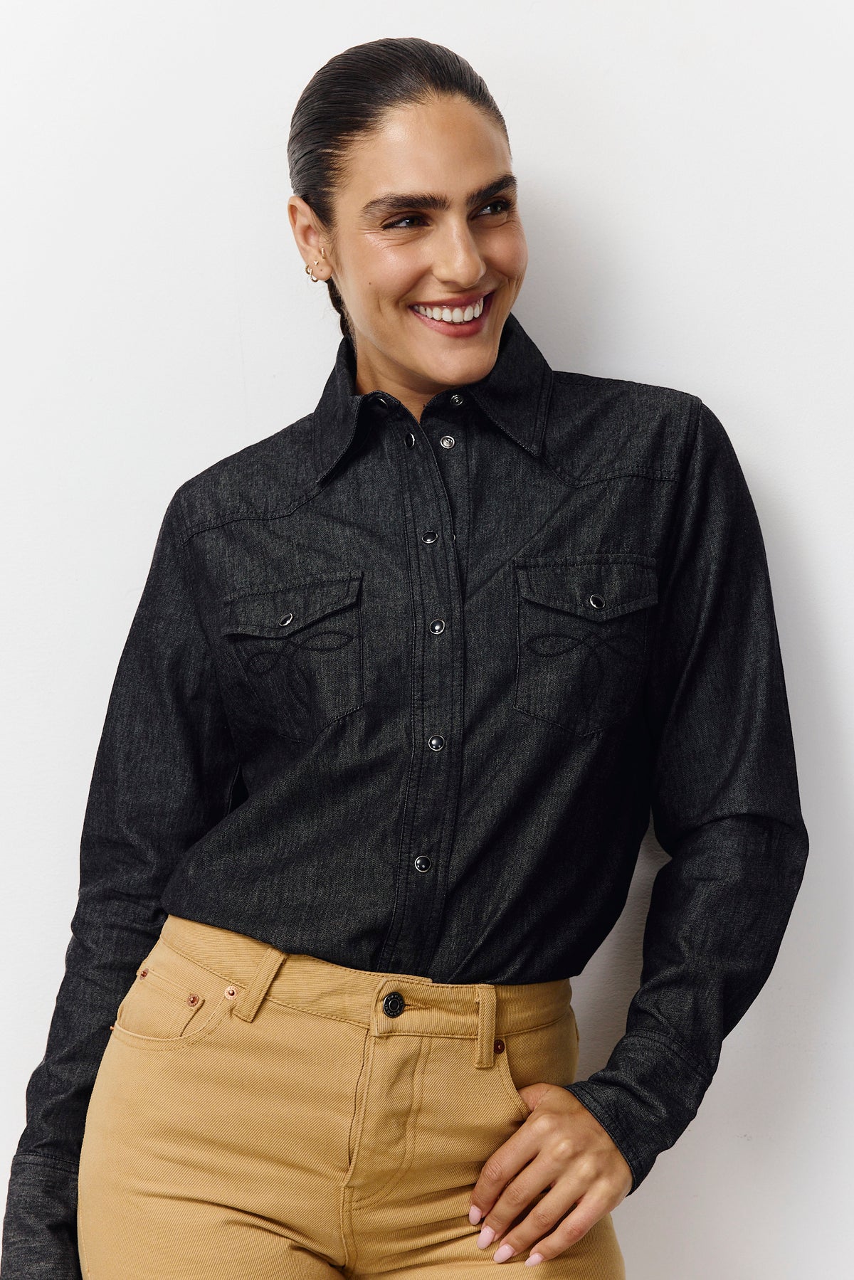 Lavender חולצת ג'ינס מכופתרת לנשים Denim Button Down PAPER