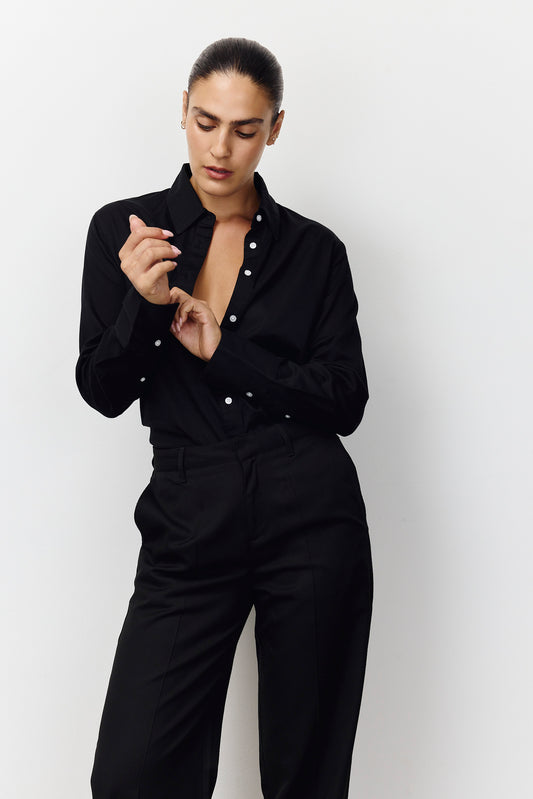 Black חולצה מכופתרת ארוכה לנשים Fits to All PAPER
