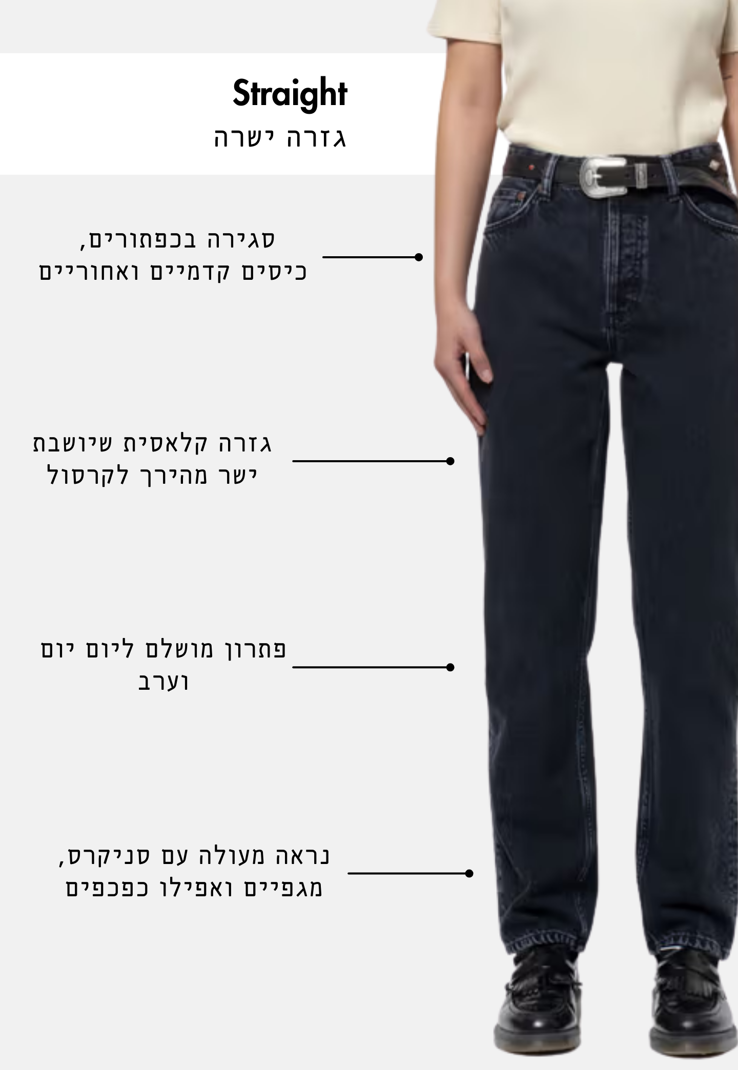 White Smoke ג'ינס ארוך לנשים Lofty Lo Black – Straight Fit NUDIE