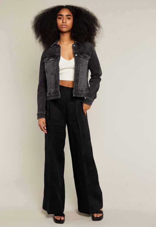 Light Gray ג'קט ג'ינס לנשים Hay Studded ALLSAINTS