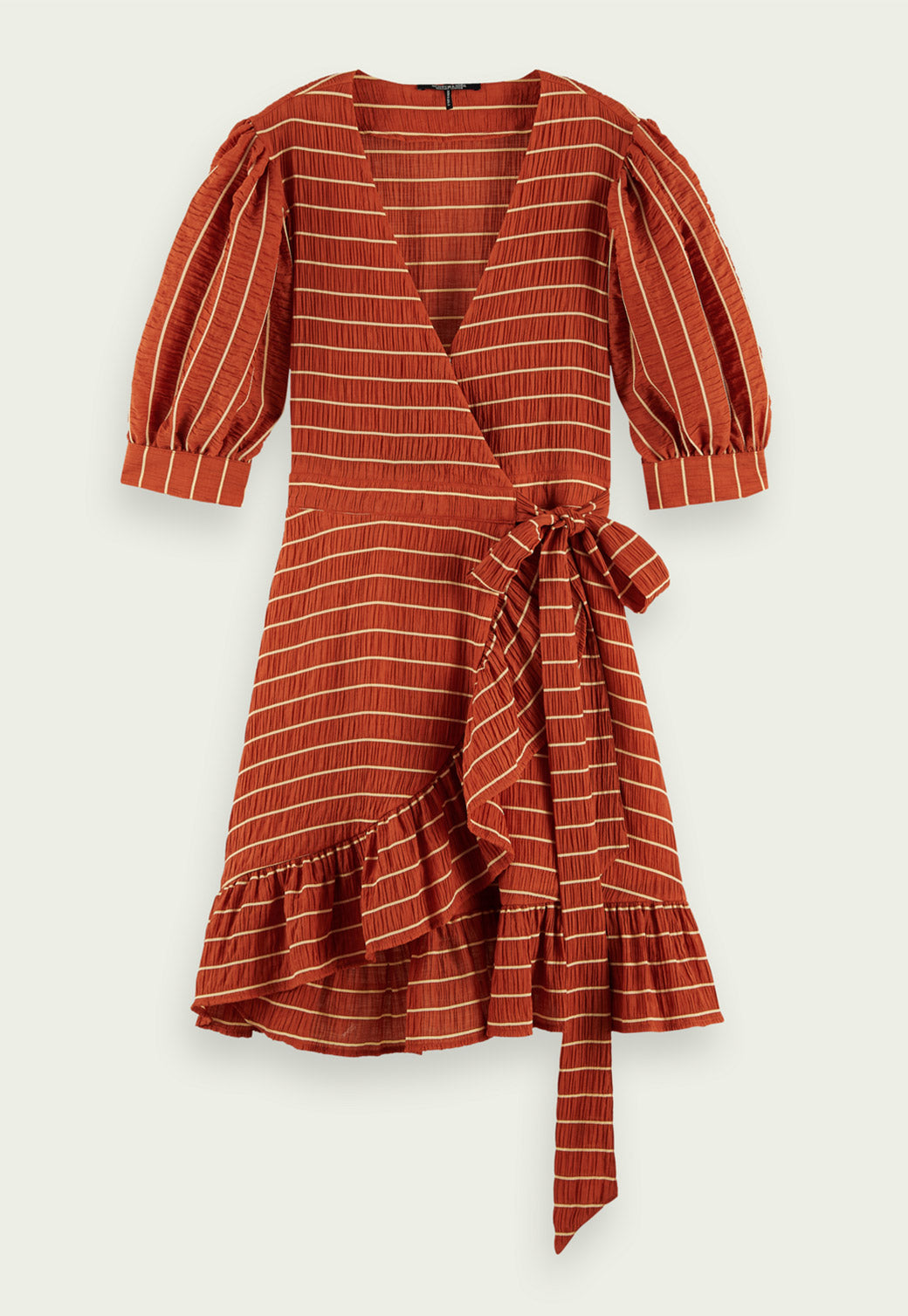 Brown שמלת מיני עם שרוולים תפוחים וקשירת מותן לנשים SCOTCH & SODA