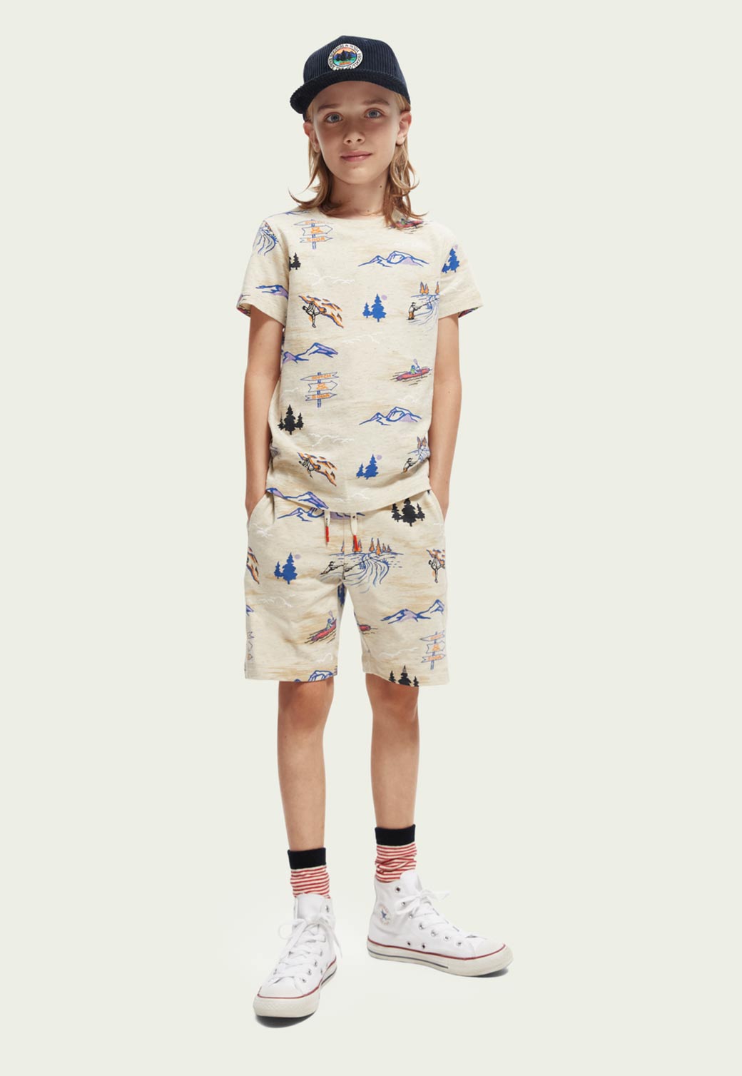 Beige טי שירט קצרה בהדפס ספורט אתגרי לילדים SCOTCH & SODA