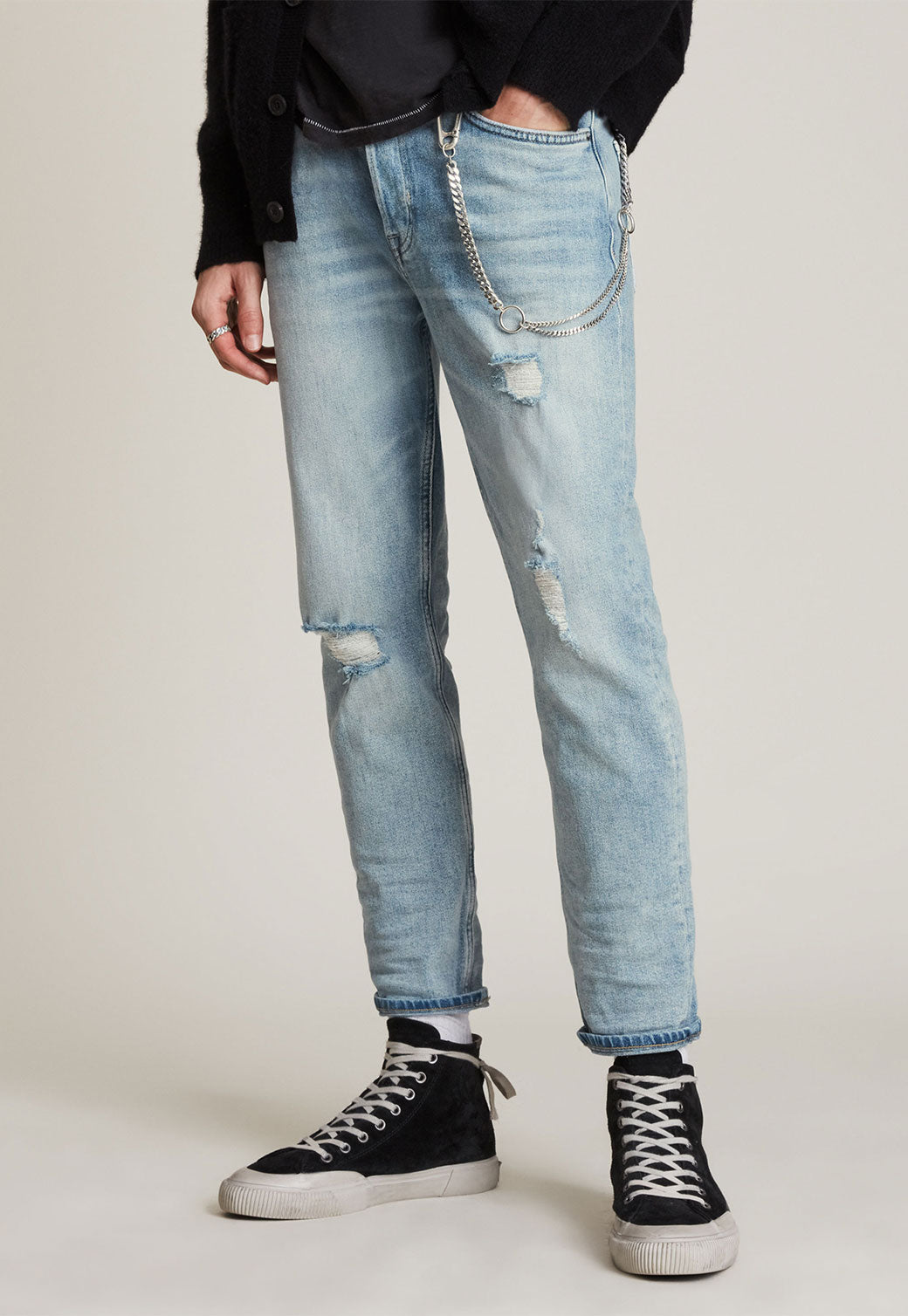 Light Gray ג'ינס ארוך עם קרעים לגברים Jack ALLSAINTS