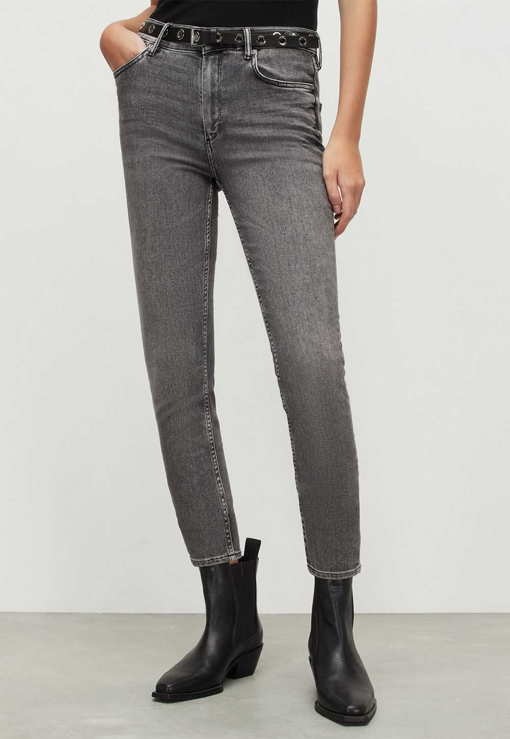 Light Gray ג'ינס סקיני ארוך לנשים Dax ALLSAINTS