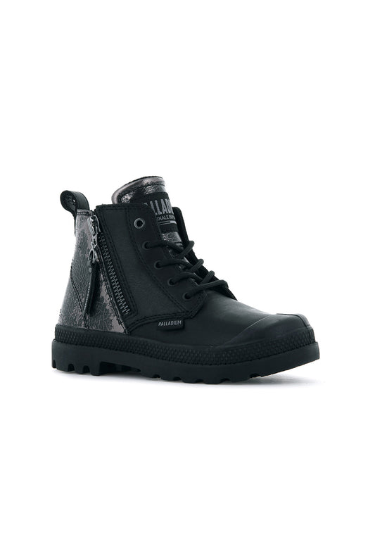 Dark Slate Gray נעלי עור גבוהות עם הדפס מבריק Pampa | ילדים PALLADIUM